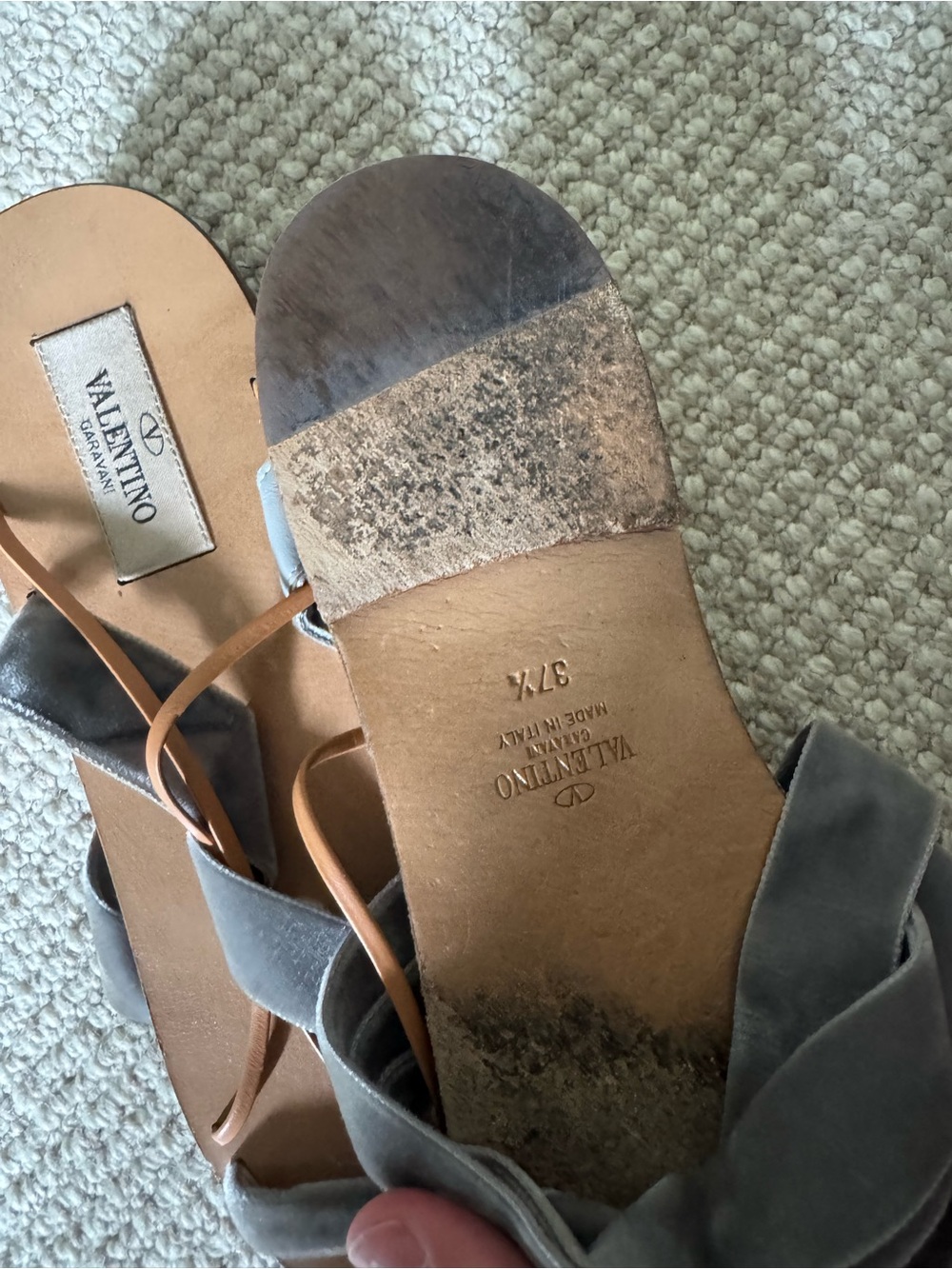 Valentino Gray Velvet Wrap Flat Sandals - Picture 2 of 2
